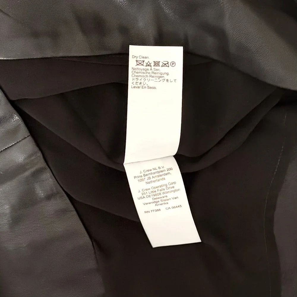 NWT!! J.‎ CREW Solid Black Button Front Faux Leather Dress Belted Vegan Small